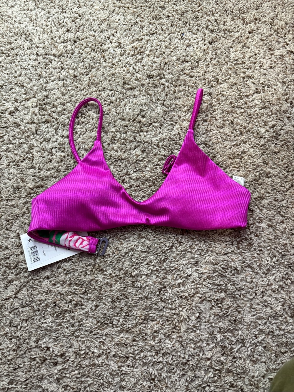 Maaji Vibrant Hot Pink Ribbed Bikini Top